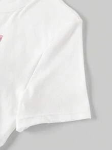 Lalippa Camiseta feminina casual e versátil com estampa floral, gola redonda e manga curta. - Branco - Ver 3