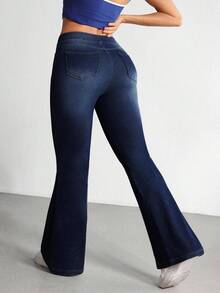 Flexra Quần jeans ống loe dáng ôm, nâng ngực, đa năng dành cho nữ cỡ lớn, thích hợp mặc hàng ngày đi làm. - Rửa tối - Xem 3