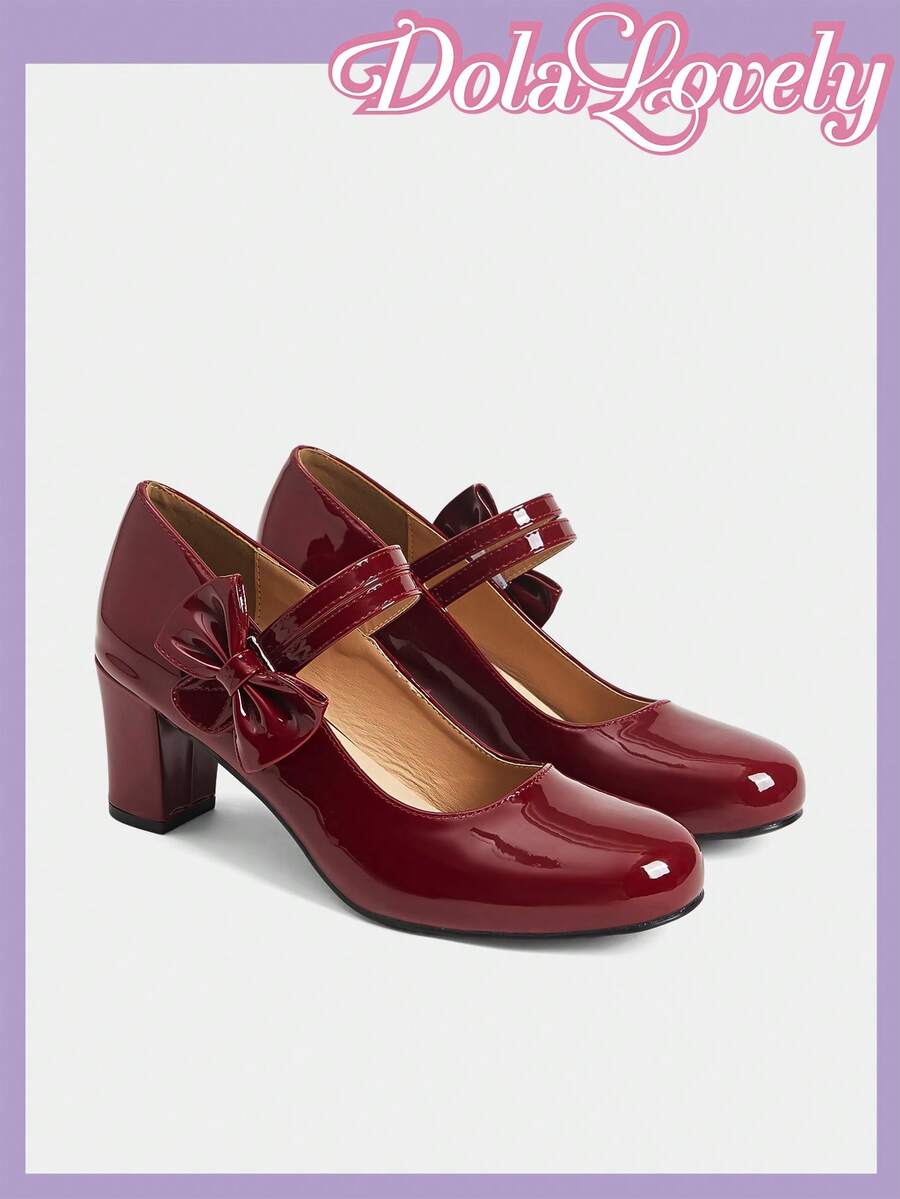 Dola Lovely Giày cao gót thời trang nữ đính nơ, đa năng cho mang hàng ngày. - Màu Đỏ Sâu - Xem 1