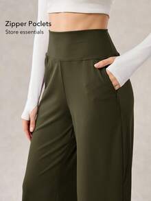 OutZeal 女士速干吸汗高腰直筒运动紧身裤日常休闲 - 軍綠色 - 查看 3