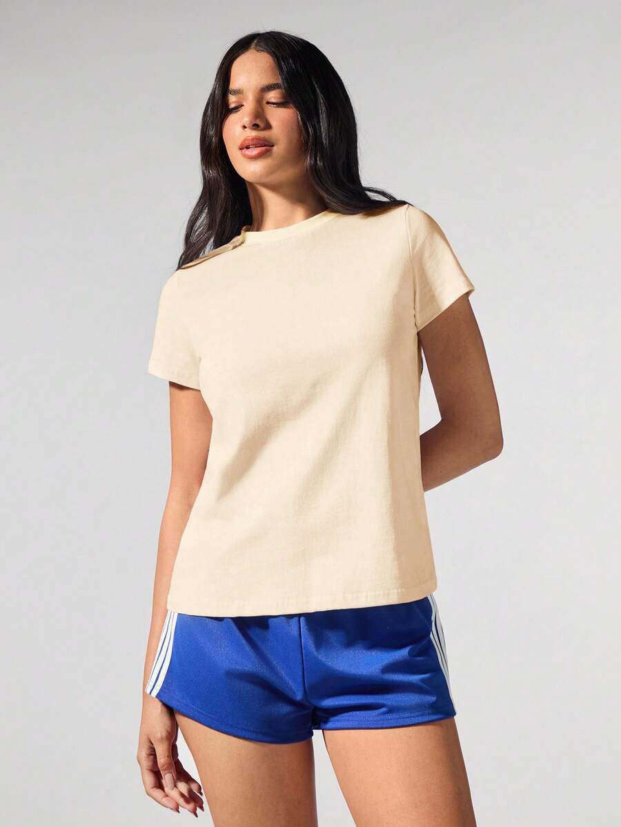 SHEIN BASICS 夏季运动纯色圆领短袖T恤
