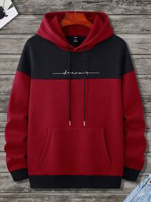 Manfinity Homme Men's Contrast Color Patchwork Long Sleeve Loose Hoodie With Pockets And Drawstring - Multicolor - View 3