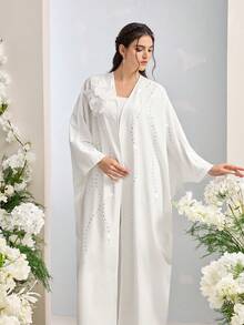 Al Najma Women's Solid Color Minimalist Everyday Floral 3D Decor Long Sleeve Abaya - White - View 6