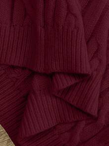 SHEIN Cottnline Blogger-Inspired Twist Rope Decor Round Neck Knit Sweater, Versatile For Autumn/Winter - Burgundy - View 4