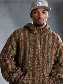 Men's Collegiate Striped Long Sleeve Zip-Up Pullover Sweatshirt Sweatshirt, Autumn/Winter - Multicolor - View 2