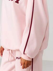 Missguided x Playboy Oversized Crew Neck Long Sleeve Sweatshirt With Large Chest Text Print Casual Comfort Pullover Top Winter Fall Loungewear - Pink - View 4