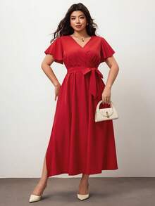 Enliva Vestido rojo holgado con estampado floral vintage casual, apropiado para otoño/invierno - Rojo - Ver 5