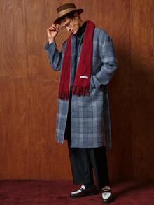 TONEVAULT Men's Retro Vintage Coin Pattern Classic Plaid Long Wool Blend Coat - Multicolor - View 2