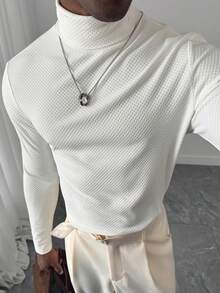 Manfinity Homme 男士纯色圆领长袖休闲T恤 - 杏色 - 查看 4