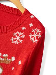 EMERY ROSE Suéter de cuello redondo de manga larga con ajuste para mujer, nuevo para otoño/invierno, con estampado festivo de renos y copos de nieve, color rojo - Multicolor - Ver 4