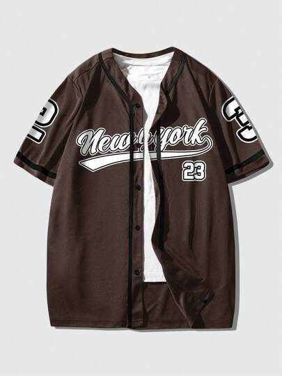 Prep Camisa de manga corta casual con estampado de logo de ciudad para hombres