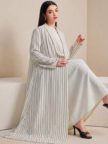 Veilorie Áo Abaya sọc giản dị bảo thủ dành cho nữ - Xám - Xem 8