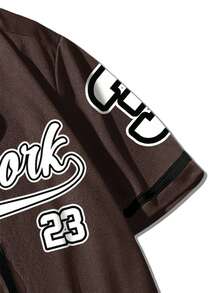 ROMWE MEN Prep 男士休闲城市标志印花短袖衬衫 - 咖啡棕 - 查看 6