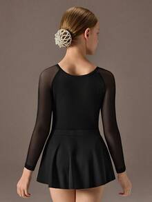 Bộ đồ múa ba lê 2 món cho bé gái tuổi teen - Áo liền quần dài tay bằng vải lưới + váy, chất liệu co giãn cao, ôm sát, thoải mái cho việc tập luyện hàng ngày và biểu diễn ba lê. - màu đen - Xem 2