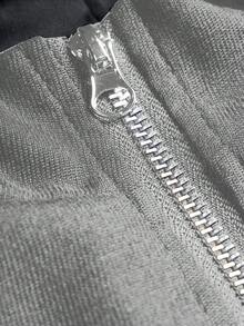 Manfinity Homme Ensemble veste zippée imprimée de lettres et pantalon à taille élastique pour hommes, automne - Gris pâle - Voir 3