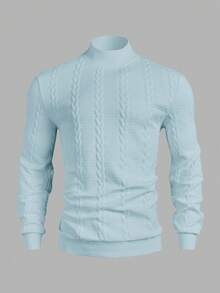 Calvornis Sudadera de cuello redondo de punto con textura de cable de unicolor casual y para uso diario, otoño - Celeste - Ver 3