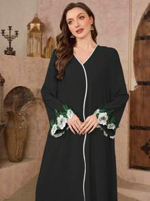 Al Najma 女士休闲派对浪漫撞色印花修身连衣裙 - 黑色 - 查看 1