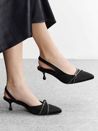 CUCCOO BIZCHIC Tacones altos elegantes con decoración de rhinestones en la punta para mujer