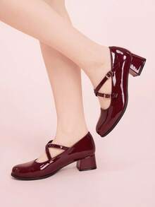 CUCCOO DOLLMOD Women's Fashionable Versatile Commuting Minimalist Buckle Pumps Valentine's Day - Burgundy - View 4