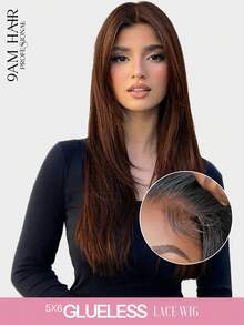 9AM Hair Brown Wear And Go Glueless Wigs Human Hair Pre Cut 26 Inch 5x6 Chocolate Brown Straight Glueless Wig Human Hair Pre Plucked Bleached Knots #4 Dark Brown Lace Closure Wigs 180 Density For Women Winter Christmas Halloween Costumes Autumn Outfits Women Fall Outfits