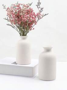 1Pc White Ceramic Vase Small Flower Vases For Decor,Modern Farmhouse Home Decor,Decorative Vase For Dried Flowers,Idea Shelf,Table,Bookshelf - White - View 4