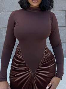 Alexandranx Robe maxi en velours marron avec patchwork, manches longues, col ras-du-cou, taille cintrée, nouveau modèle printemps/été 2025. Convient pour les festivals de musique, Pâques, la Saint-Patrick, le style occidental, nomade, les anniversaires, les remises de diplômes, le style étudiant, le casual quotidien, polyvalent de base, les loisirs, les croisières, la plage, les bronzages, le streetwear, les invités de mariage bohème, les déplacements, les brunchs, l'aéroport, le style Y2K, le vintage robuste - Tabac - Voir 3