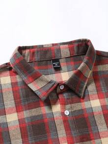 Manfinity Homme Áo sơ mi nam cỡ lớn tay dài kẻ caro cài một hàng khuy, dáng rộng thoải mái - Nhiều màu - Xem 3