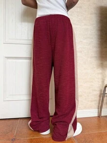 Manfinity EMRG 男士撞色拼接抽绳腰休闲运动裤。街头风，朋友，情侣装，宽松版型，男士款，印花，日系，男女通用，我爱我的女朋友 - 紅色 - 查看 2