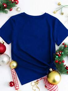 Manfinity Homme 男女通用 2026 新年快乐蓝色 T 恤，节日金色丝带元素 2026 新年限量版情侣圆领 T 恤 - 藍色 - 查看 2