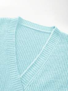 SHEIN LUNE New Elegant High-End Design Contrast Color Patchwork Knitted Women Cardigan, Autumn/Winter - Baby Blue - View 7