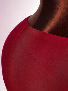 Amplova Bộ đồ hai mảnh gợi cảm gồm áo yếm cổ yếm khoét rỗng và quần short cạp thấp dành cho nữ, được trang trí bằng kim loại. - Đỏ - Xem 6