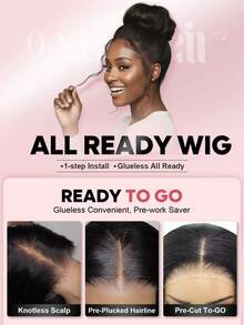 ALL READY WIG 隐形抽绳水波纹360°蕾丝前额无胶假发，漂白发结，佩戴方便，预先拔毛发际线，180%密度，14-16英寸波波头，18-26英寸自然色，未经加工的处女发，圣诞节假发，日常佩戴，快速发货，度假旅行礼物，女士之选 - SNatural - 查看 13