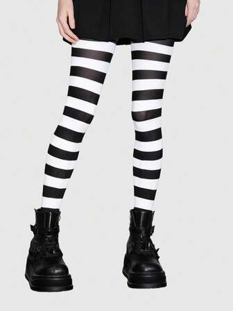 Grunge Punk 1 Paar Gothic-Stil schwarz-weiß gestreifte Strumpfhosen