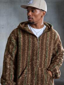 Men's Collegiate Striped Long Sleeve Zip-Up Pullover Sweatshirt Sweatshirt, Autumn/Winter - Multicolor - View 4
