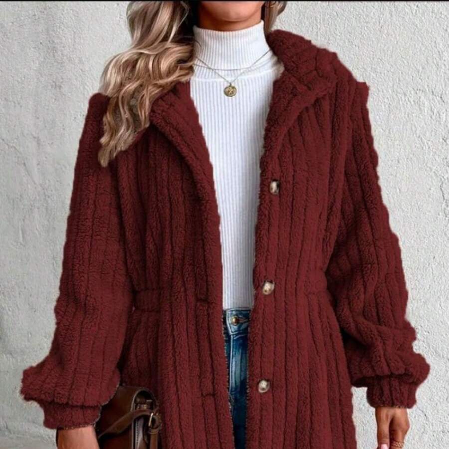 Abrigo teddy largo para mujer, ideal para Otoño/Invierno - vino - Ver 1