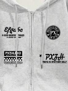 男士休闲学院风印花拉链连帽卫衣 - 彩色 - 查看 3