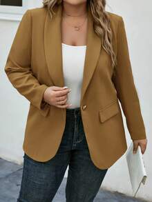 SHEIN LUNE Chaqueta de traje con cuello de chal de talla grande para otoño/invierno - Marrón - Ver 3