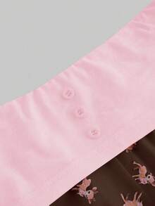 ROMWE J-Fashion 女士可爱小鹿刺绣蕾丝吊带背心和小鹿印花短裤套装 - 棕色 - 查看 8