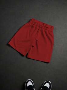 PAVTROS Manfinity Streetrush Men's Casual Loose Waistband Print Drawstring Summer Shorts - Red - View 3