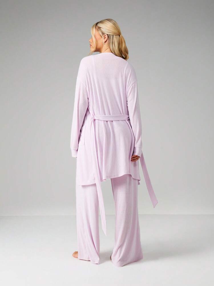 MISSGUIDED リブ編みのポインテールタンクトップ、ワイドレッグパンツ、カーディガンセット