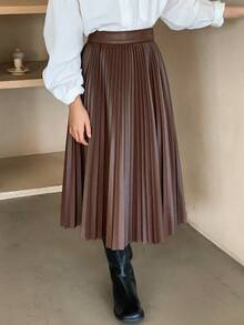 DAZY Tween Girls Pleated Skirt, Fall - Coffee Brown - View 1