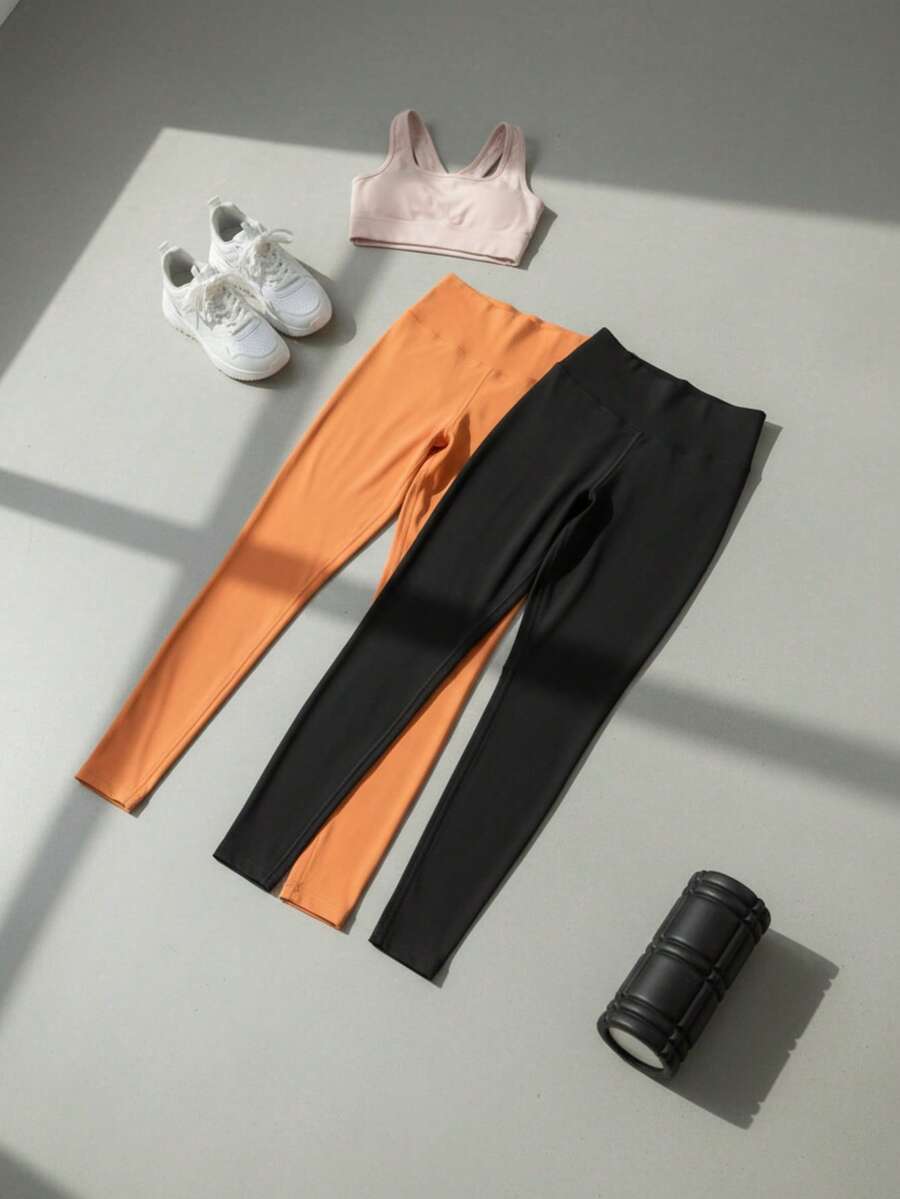 Women Leggings - Negro Naranja - 查看 1