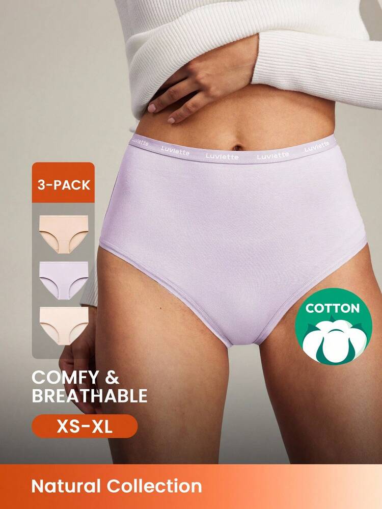 3-Pack High Rise Airy Cotton Basic Briefs Women Underwear Panties Set-Pastel Color Also Suitable For Teen Girl & Young & Kid
