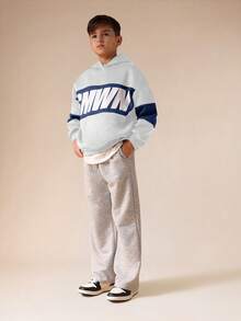 SUMWON Boys Oversized Logo Block Panel Pullover Hoodie With Ribbed Cuffs Casual Sweatshirt Winter Spring Fall Vacation - Light Grey - View 3