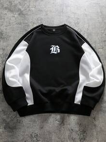 PAVTROS Aesthetic Post--Men's Casual Colorblock Letter Graphic Crew Neck Sweatshirt, Autumn - Multicolor - View 3