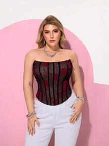 Hourglow Top bandeau élégant en maille rose avec laçage dans le dos pour les femmes de grande taille, pour les silhouettes en sablier et en forme d'heure de sablier, Saint-Valentin - Noir - Voir 8