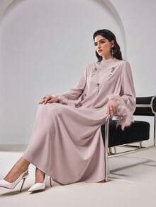 Al Najma Women's Elegant Long Arabic Style Dress - Pink - View 7