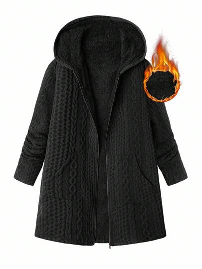 SHEIN Clasi Chaqueta de invierno para mujer con capucha, bolsillos con cremallera y forro térmico cómoda