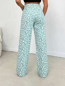 EURMUSE 100% Cotton MID RISE WIDEEG CUT LEOPARD PETITE JEAN - Multicolor - View 2