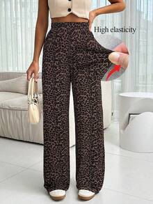 Chiquease 女士宽松休闲直筒裤，豹纹和动物纹印花，腰部弹力针织设计，百搭休闲，棕色豹纹，时尚休闲运动装，居家穿着，时尚优雅，适合日常穿着、婚礼、宴会、通勤、毕业派对、节日活动、度假、约会、聚会、万圣节、圣诞节、新年和感恩节等场合。 - 卡其色 - 查看 2